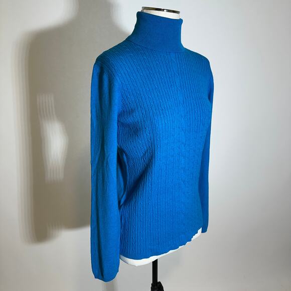 Evan-Picone Blue Cable Knit Turtleneck Sweater Womens Size Medium M Pullover - Picture 2 of 9
